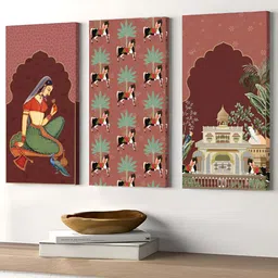 Art Street Beautiful Woman & Horse Royal Mughal Canvas Painting-picture-11