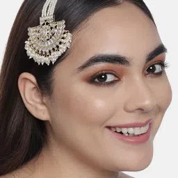 LAIDA Gold-Plated White Kundan-Studded & Beaded Jhumar Passa-picture-21