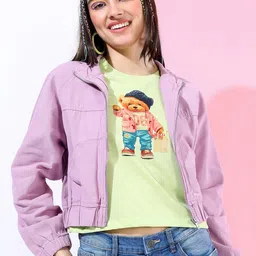 Tokyo Talkies Women Charming Purple Solid Bomber Jacket-picture-10