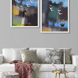 Art Street Set of 2 Green & Blue Nature Theme Canvas Painting Framed Wall Arts-picture-37