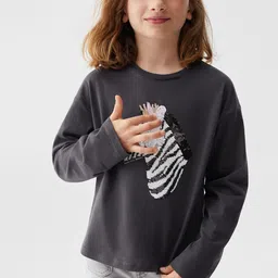 Mango Kids Girls Pure Cotton Zebra Sequin Embellished T-shirt-picture-32
