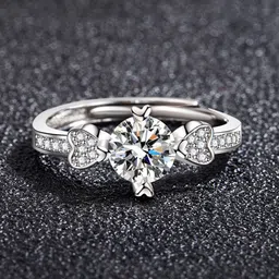 MYKI Silver-Plated Double Side Heart CZ-Studded Adjustable Finger Ring-picture-42