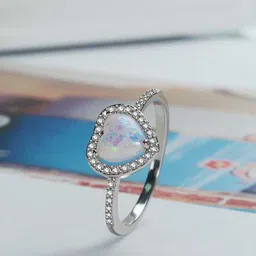 MYKI Silver-Plated CZ-Studded Heart Shaped Finger Ring-picture-44