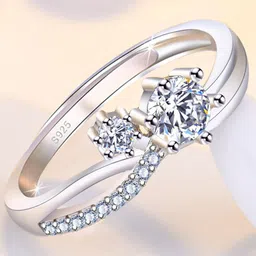 MYKI Silver-Plated CZ-Studded Adjustable Artistic Solitaire Finger Ring-picture-54