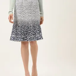 Off Label Women White & Navy Blue Accordion Pleats Butterfly Print A-Line Skirt-picture-16