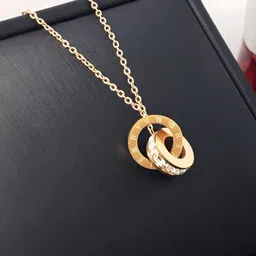 MYKI Gold-Plated Cubic Zirconia Studded Circular Pendant-image-78