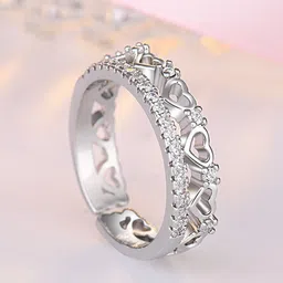 MYKI Silver-Plated CZ Stone Studded Heart Shaped Adjustable Finger Ring-picture-27