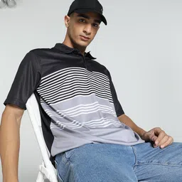 Puma Men's Solid Striped Relaxed Fit Polo Collar Tshirts image 1