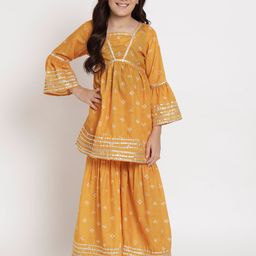 Readiprint Fashions Girls Bandhani Printed Gotta Patti Cotton Empire Kurti With Sharara-picture-10