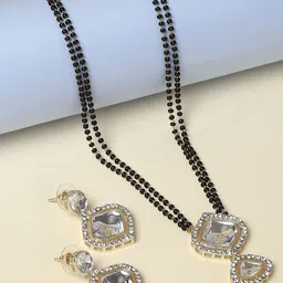 OOMPH Artificial Stones and Beads Kundan Mangalsutra With Earrings-picture-12