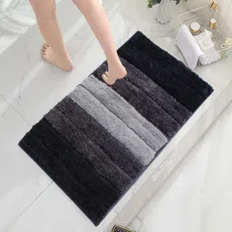Grey Stripe Polyester 24x16 Inches Super Soft Bath Mat By Luxe Home International image 3