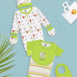 MeeMee Infant Green & White 5-Pcs Printed Pure Cotton Baby Apparel Gift Set-picture-23