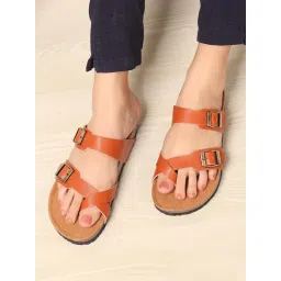 ELLE Women Tan Ergonomic Toe-Loop Buckle Sandals image 1