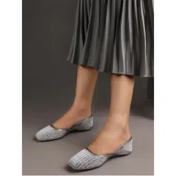 Carlton London Women Grey Beaded and Embellished Ethnic Jutties-picture-32