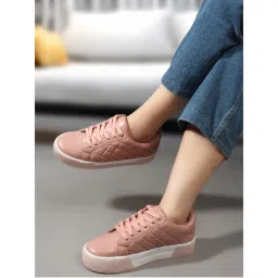 Carlton London Pink Lace-Ups Textured Women Sneakers-picture-13