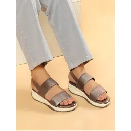 Carlton London Women Grey Metallic Double Strap Comfort Wedges-image-42