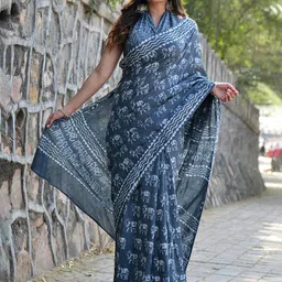 Shivanya  Handicrafts Floral Pure Cotton Block Print Saree-image-42