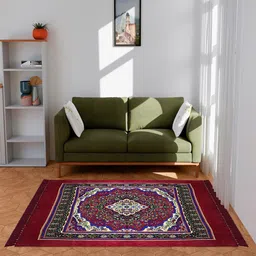 Kuber Industries Maroon Ethnic Motifs Water Resistant Carpet image 1