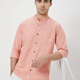 Mufti Slim Fit Horizontal Striped Mandarin Collar Pure Cotton Casual Shirt-picture-7