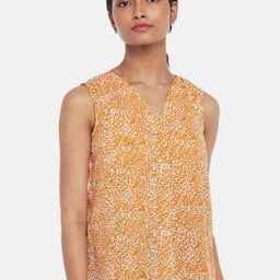 Annabelle by Pantaloons Mustard Yellow Animal Print Mandarin Collar Top-picture-32