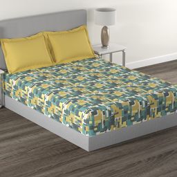 MYTRIDENT Yellow  Green Printed Cotton 144 TC Queen Bedsheet With 2 Pillow Covers-picture-8