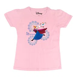 Frozen Girls Pink Frozen Printed Round Neck Pure Cotton T-shirt-image-37