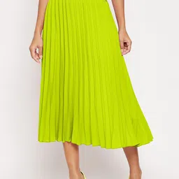 Uptownie Lite Women Solid Flared Pleated Midi Skirt-image-28