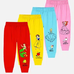 YK Disney Infants Girls Pack of 4 Disney Princess Printed Detail Cotton Joggers-picture-35