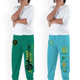 KYDA KIDS Boys Green & Blue Pack Of 2 Printed Cotton Joggers-picture-54