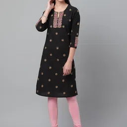 akheri Women Black & Yellow Chikankari Embroidered Mangalgiri Straight Kurta-picture-12