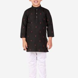Pro-Ethic STYLE DEVELOPER Boys Black Ethnic Motifs Embroidered Pure Cotton Kurta with Pyjamas-picture-42