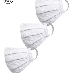 VASTRAMAY Adults White Embroidered 3 Pcs Reusable 2 Ply Protective Cloth Masks-picture-14