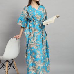 HANDICRAFT PALACE Floral Printed Pure Cotton Maxi Kaftan Nightdress-picture-7