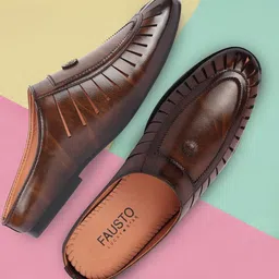 FAUSTO Men Brown  Laser Cut Design PU Mules-picture-36