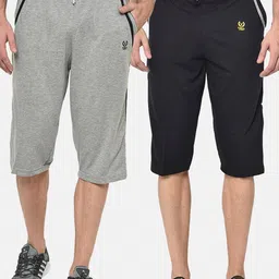 mack jonney VIMAL JONNEY Men Pack Of 2 Grey Melange & Black Regular Fit Solid Regular Shorts-picture-29