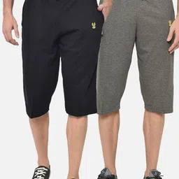 mack jonney VIMAL JONNEY Men Pack Of 2 Black Solid Regular Fit Shorts-picture-27