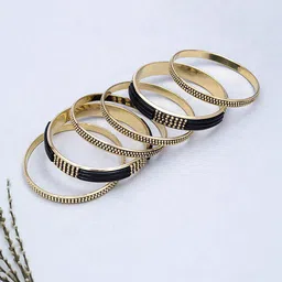Golden Peacock Set Of 6 Black & Gold-Toned Beaded Bangles-picture-19