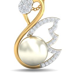 KUBERBOX Abeer Swan 18KT Gold Diamond Studded Pearl Pendant-1.13gm-image-89