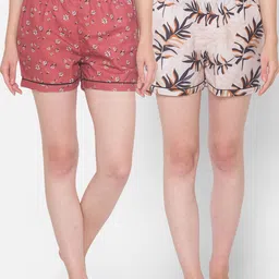 FashionRack Women Pack of 2 Mauve & Off White Printed Lounge Shorts-image-15