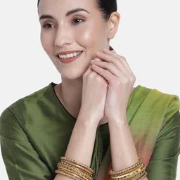 Peora Set of 10 Cream-Coloured Handcrafted Silk Thread Kundan Studded Chuda Bangles-image-71