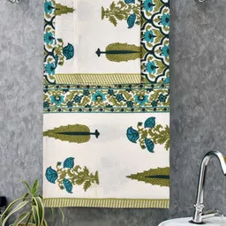 MAFATLAL 3 Pcs White & Green Ethnic Motifs 210 GSM Pure Cotton Super Absorbent Towel Set-image-15