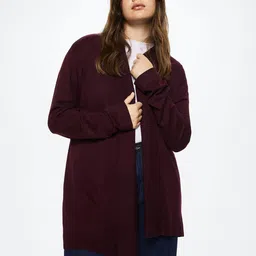 MANGO Women Maroon Sustainable Longline Front-Open Sweater-picture-38