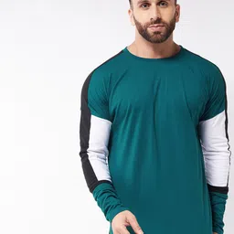 GRITSTONES Men Turquoise Blue & White Colourblocked Cotton T-shirt-picture-20
