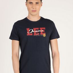 Lee Men Navy Blue Typography Printed Slim Fit Cotton T-shirt-picture-13