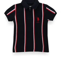 U.S. Polo Assn. Kids Boys Vertical Striped Polo Collar Pure Cotton T-shirt-picture-50