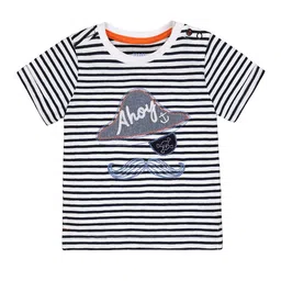 mothercare Boys White & Black Striped with Applique Pure Cotton T-shirt-image-14