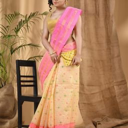DESH BIDESH Ethnic Motifs Printed Zari Pure Cotton Taant Saree-picture-44