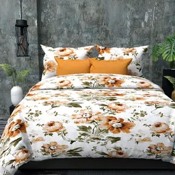 RIDHAAN White & Yellow Floral 300 TC Queen Bedsheet with 2 Pillow Covers-picture-11