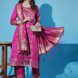 VredeVogel Woven Design Floral Regular Kurta with Trousers & Dupatta-picture-10