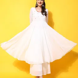 Poshak Hub Embroidered Round Neck Long Sleeve Pleated Anarkali Kurta-image-54